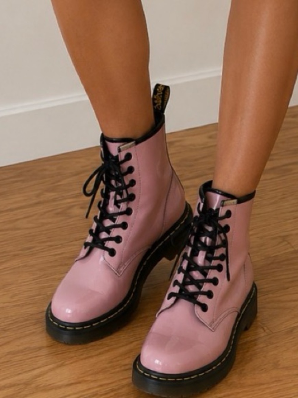 Dr Marten sz 3 youth pink patent leather lace up boots side zip ~puppy bites